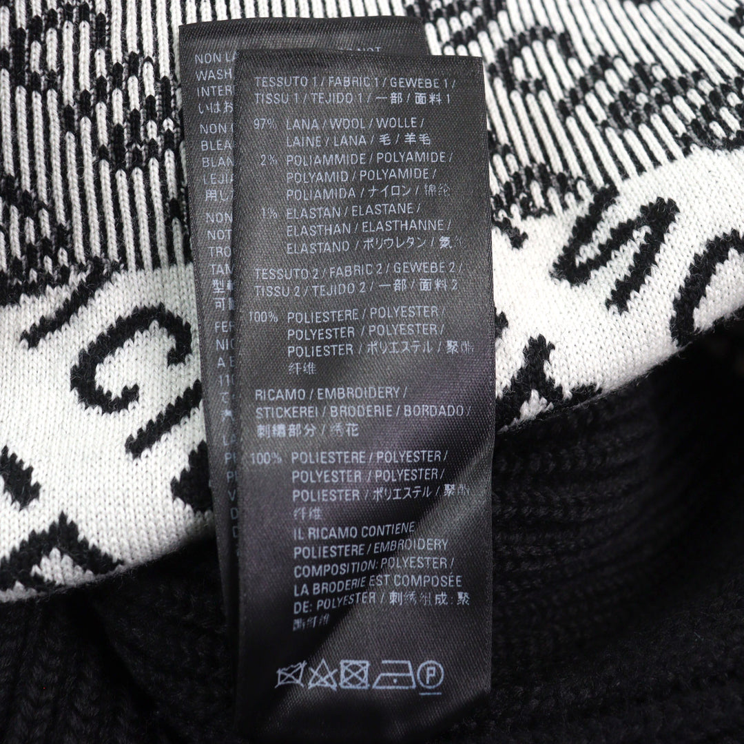 Great BALENCIAGA knit Logo print oversized half zip Black White wool mens XS