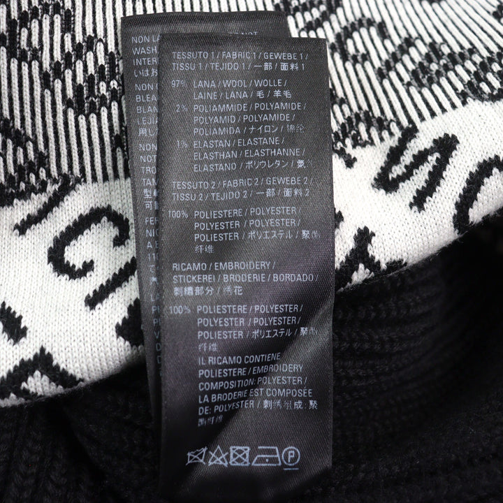 Great BALENCIAGA knit Logo print oversized half zip Black White wool mens XS