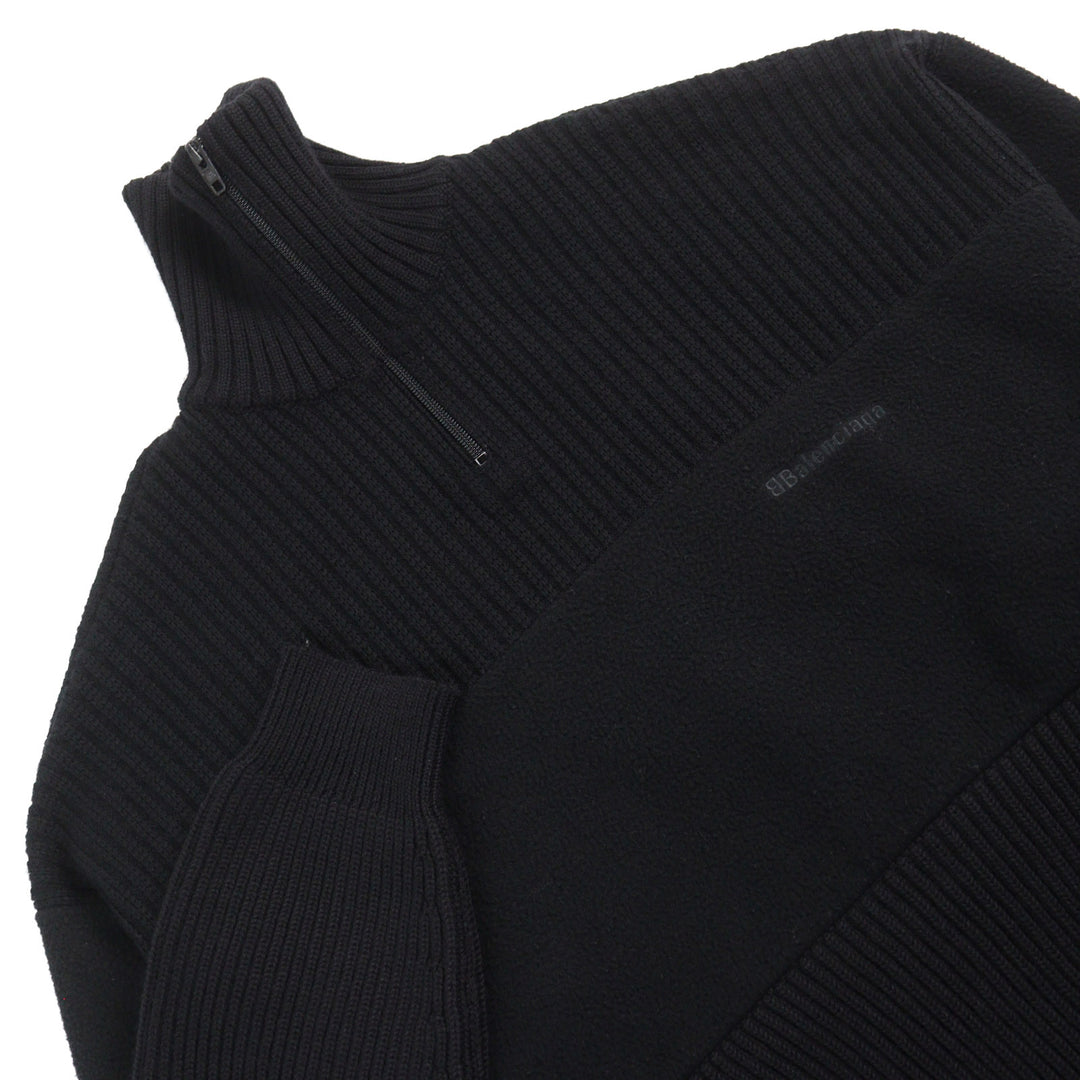 Great BALENCIAGA knit Logo print oversized half zip Black White wool mens XS 641734