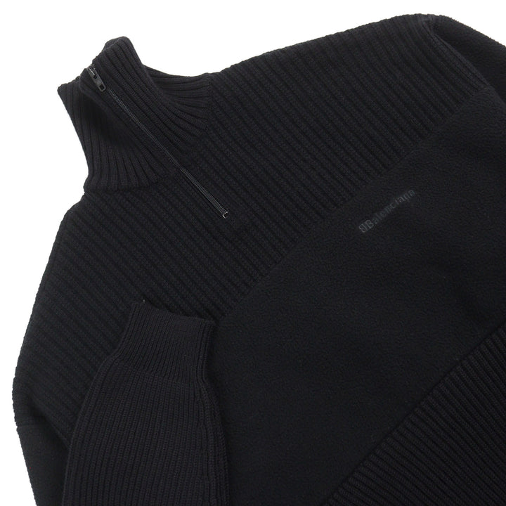 Great BALENCIAGA knit Logo print oversized half zip Black White wool mens XS 641734