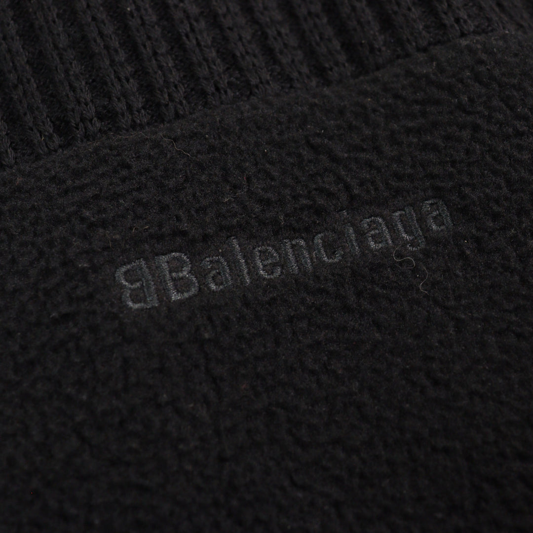 Great BALENCIAGA knit Logo print oversized half zip Black White wool mens XS