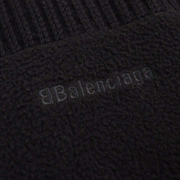 Great BALENCIAGA knit Logo print oversized half zip Black White wool mens XS