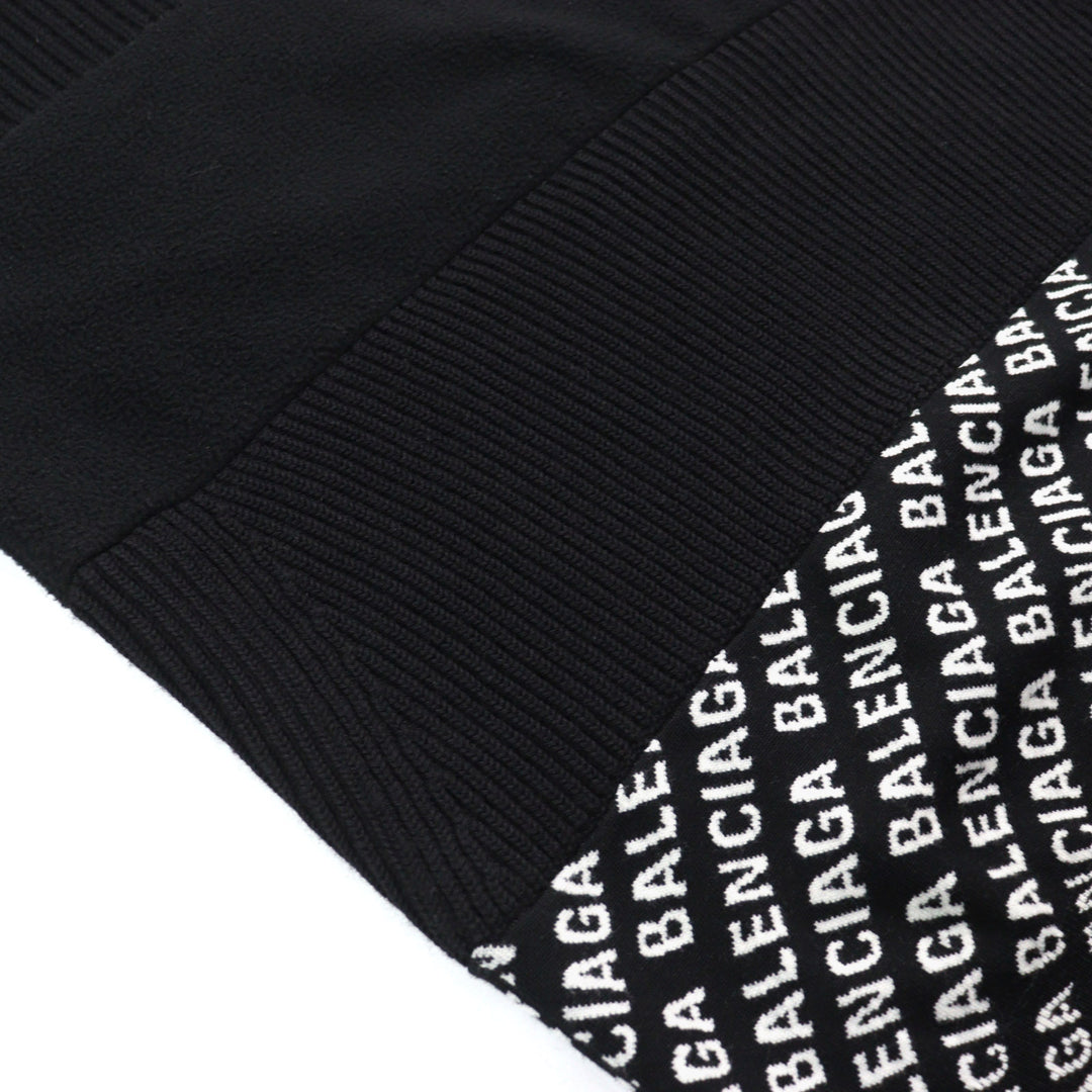 Great BALENCIAGA knit Logo print oversized half zip Black White wool mens XS 641734