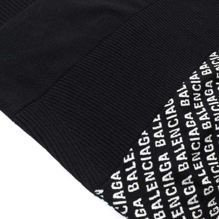 Great BALENCIAGA knit Logo print oversized half zip Black White wool mens XS