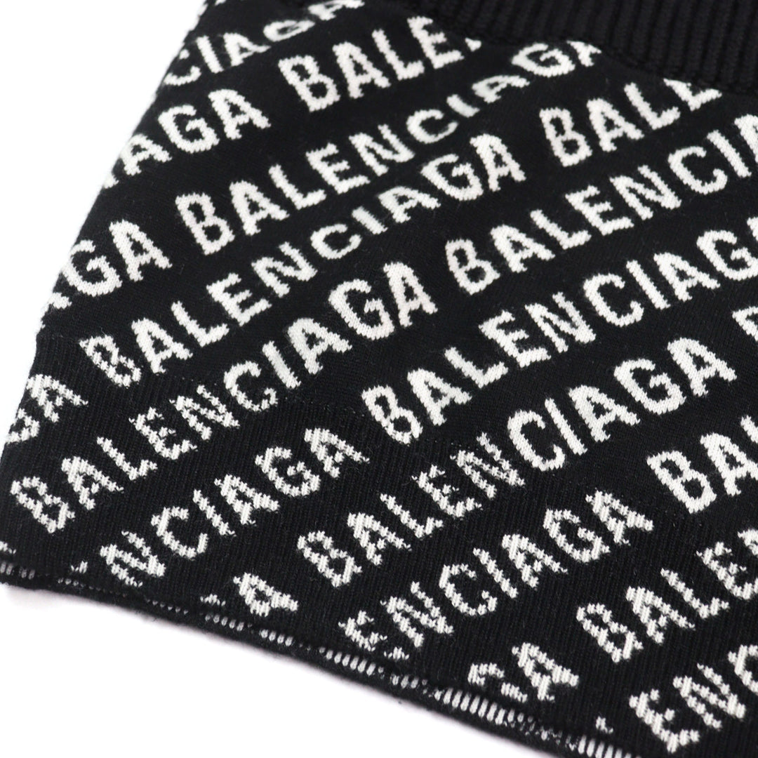 Great BALENCIAGA knit Logo print oversized half zip Black White wool mens XS 641734