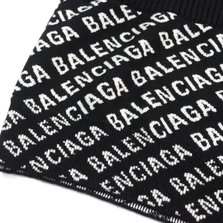 Great BALENCIAGA knit Logo print oversized half zip Black White wool mens XS 641734