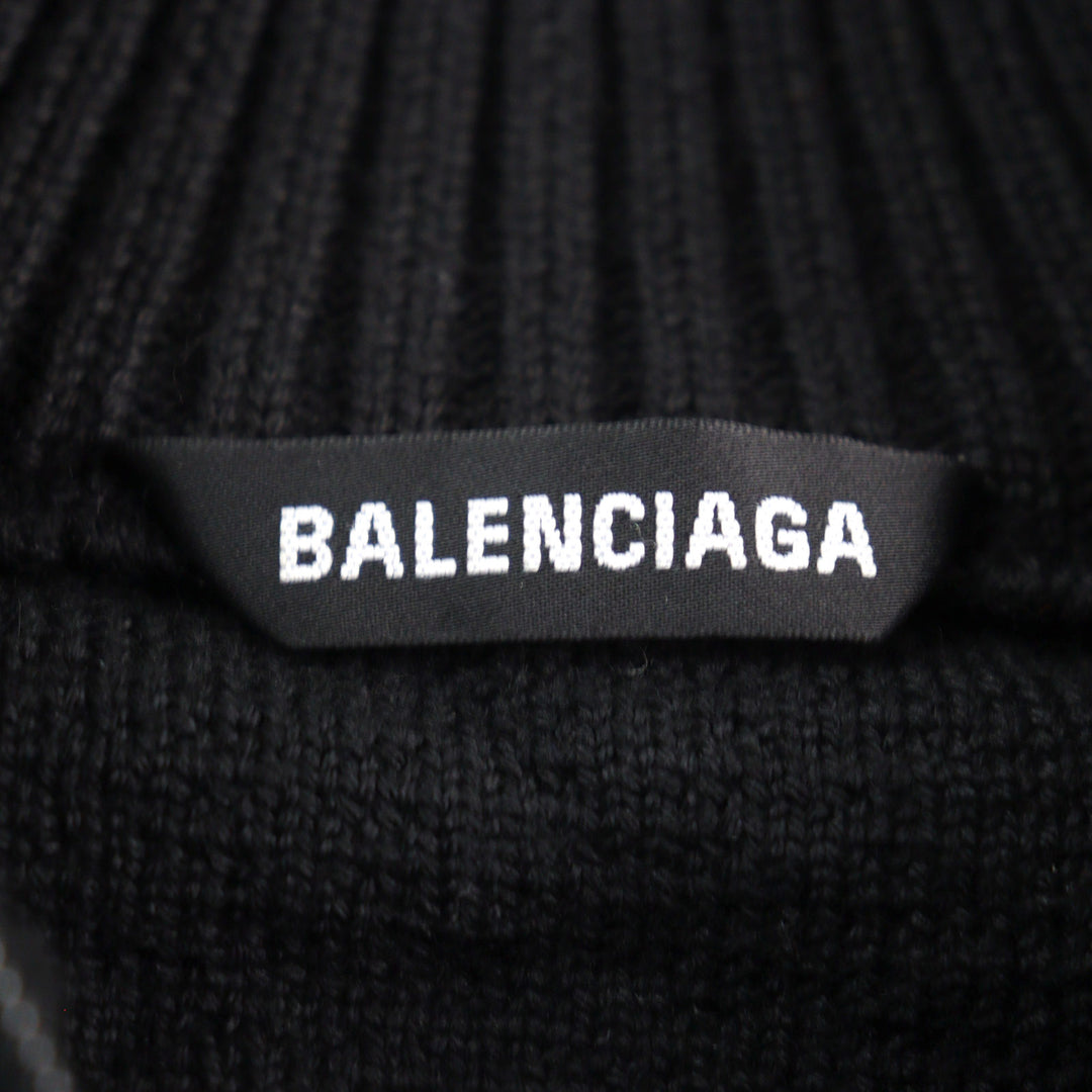 Great BALENCIAGA knit Logo print oversized half zip Black White wool mens XS 641734