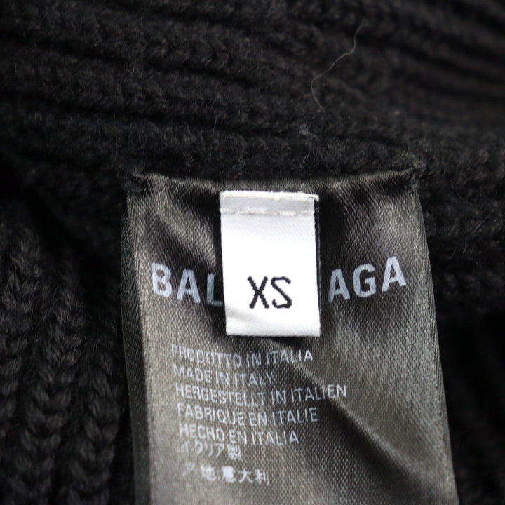 Great BALENCIAGA knit Logo print oversized half zip Black White wool mens XS 641734