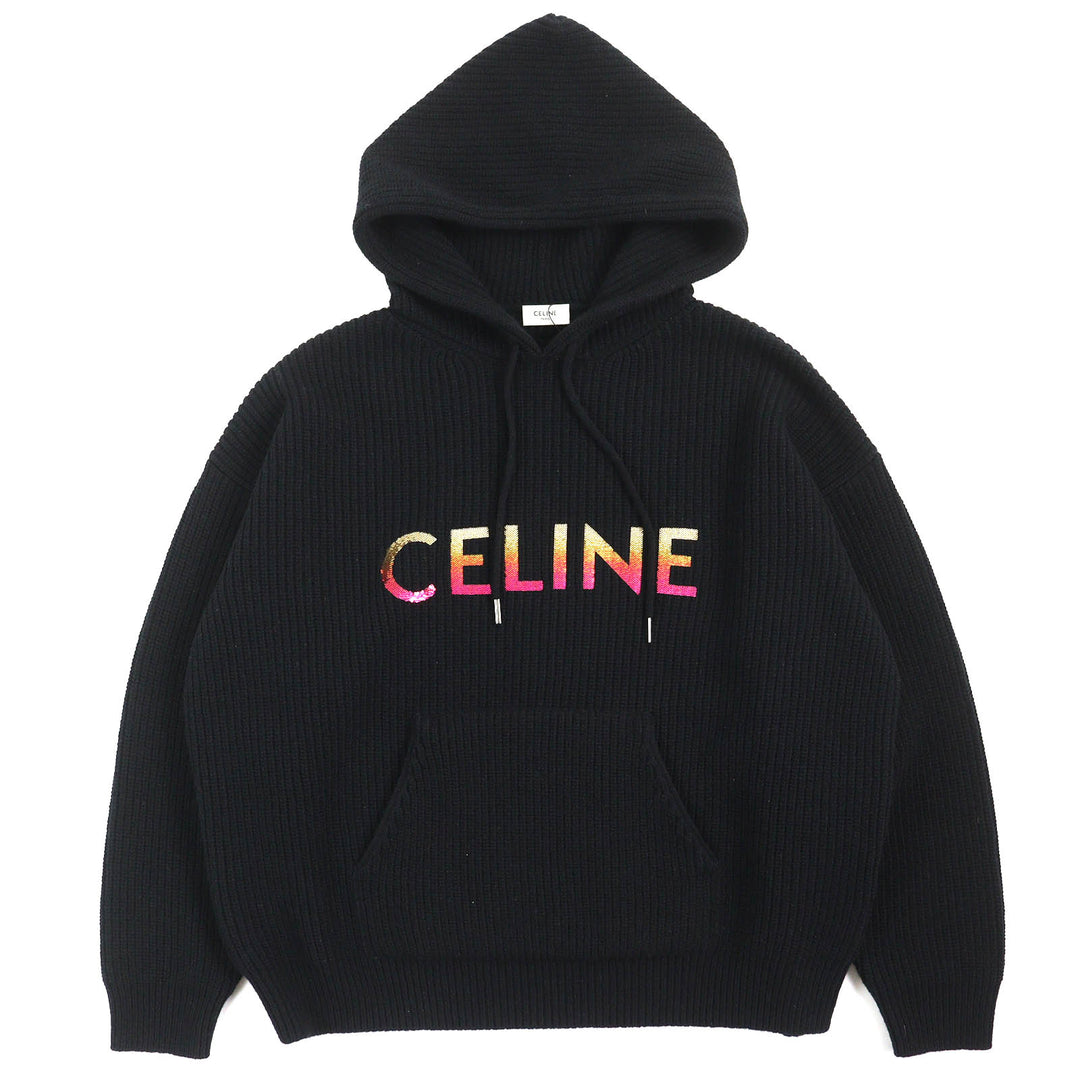 Pristine CELINE Parker Embroidered sequin gradient logo knit pullover mens XS