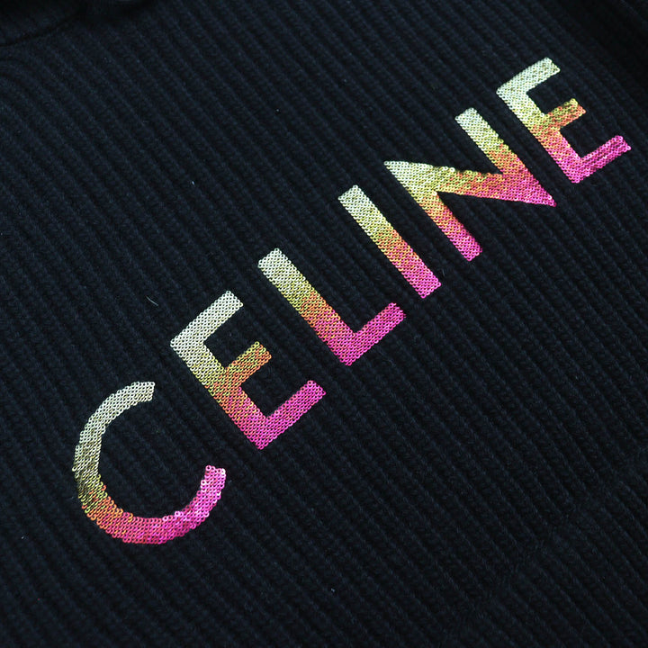 Pristine CELINE Parker Embroidered sequin gradient logo knit pullover mens XS 2A10X66Q