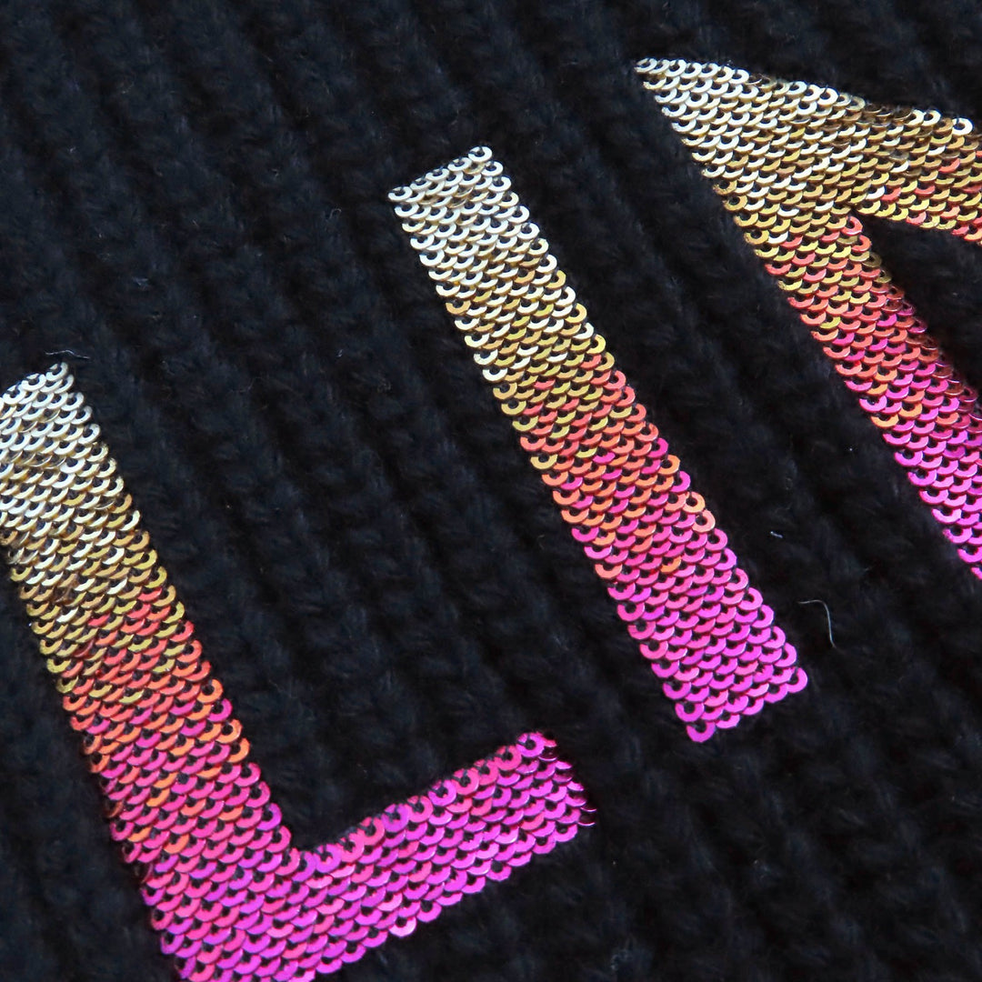 Pristine CELINE Parker Embroidered sequin gradient logo knit pullover mens XS