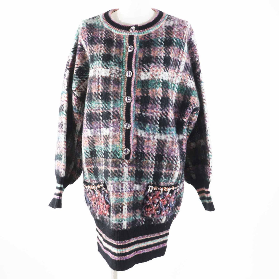 Great CHANEL one piece Gripoa button MIX knit tunic / Multi cashmere Women 36 P72935