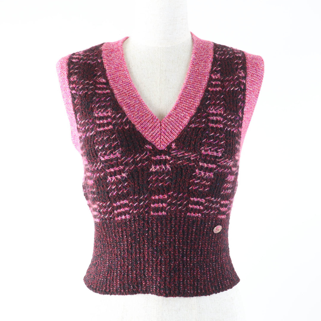 Excellent CHANEL Best COCO MarkMetal V-neck knit Pink cashmere Women 34 P73852