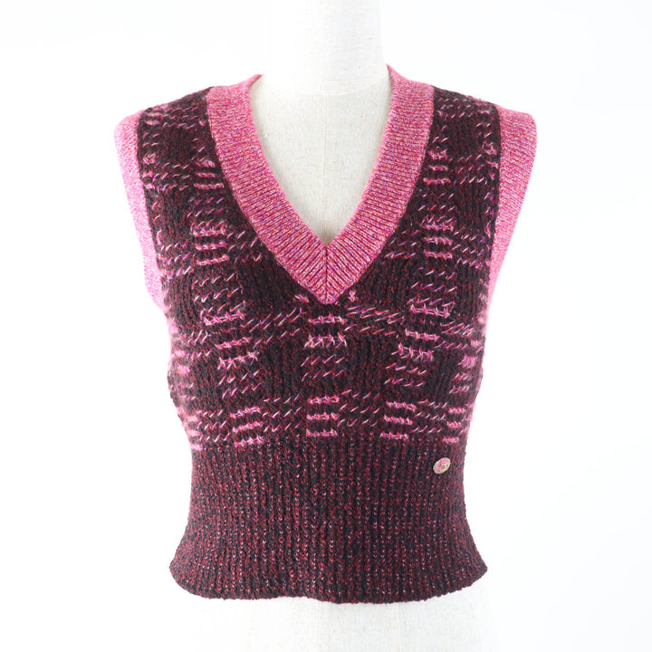 Excellent CHANEL Best COCO MarkMetal V-neck knit Pink cashmere Women 34 P73852