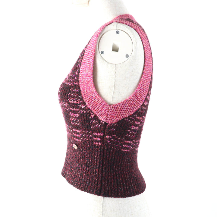 Excellent CHANEL Best COCO MarkMetal V-neck knit Pink cashmere Women 34 P73852