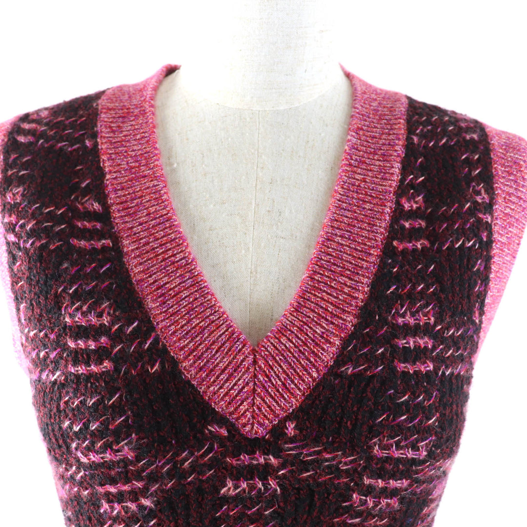 Excellent CHANEL Best COCO MarkMetal V-neck knit Pink cashmere Women 34 P73852
