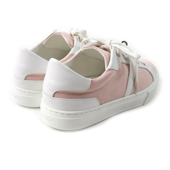 Excellent HERMES sneakers Day leather detailing and lace-up canvas pink 36.5
