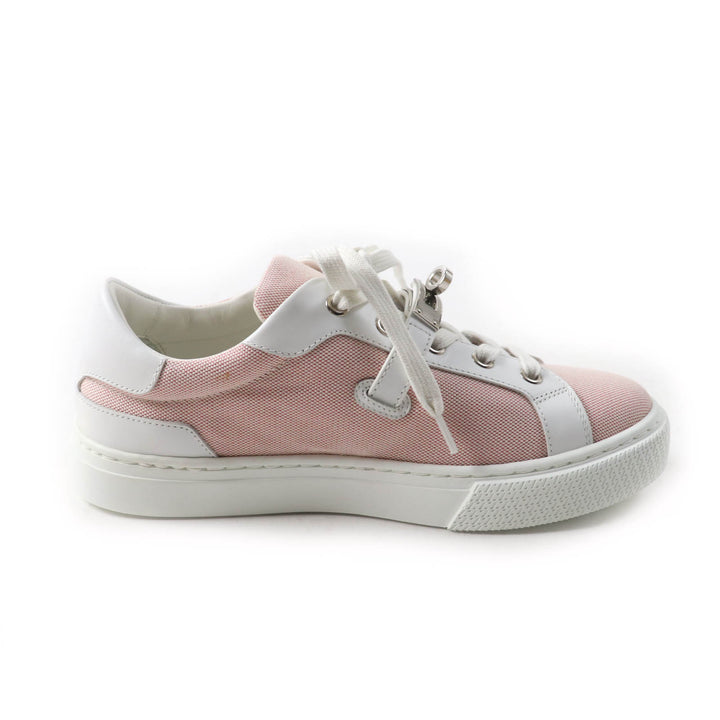 Excellent HERMES sneakers Day leather detailing and lace-up canvas pink 36.5