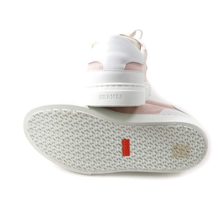 Excellent HERMES sneakers Day leather detailing and lace-up canvas pink 36.5