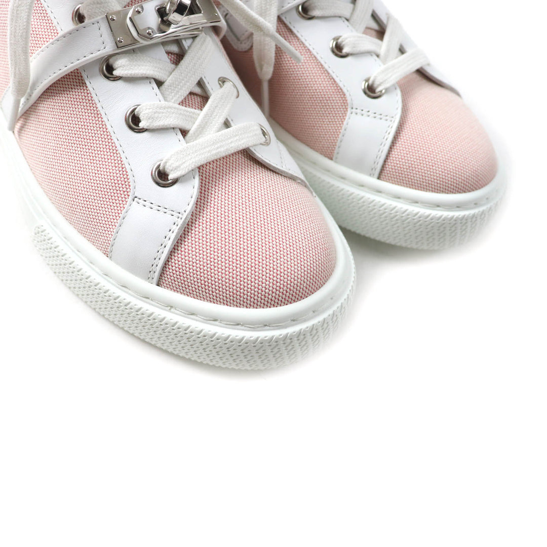 Excellent HERMES sneakers Day leather detailing and lace-up canvas pink 36.5