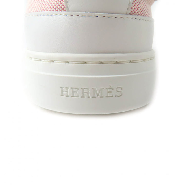 Excellent HERMES sneakers Day leather detailing and lace-up canvas pink 36.5