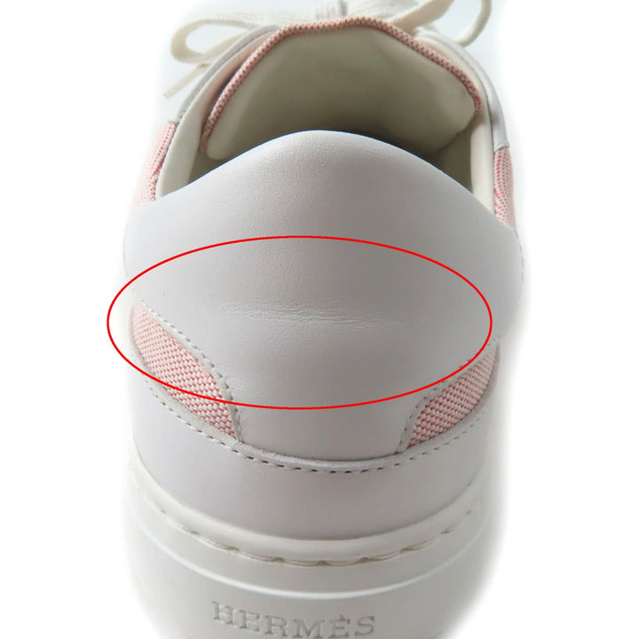 Excellent HERMES sneakers Day leather detailing and lace-up canvas pink 36.5