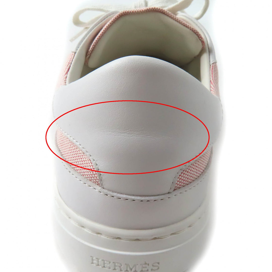 Excellent HERMES sneakers Day leather detailing and lace-up canvas pink 36.5