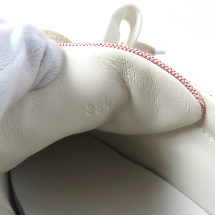 Excellent HERMES sneakers Day leather detailing and lace-up canvas pink 36.5