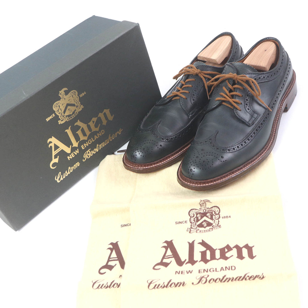 Excellent ALDEN Leather shoes SHIPS exclusive full brogue dress shoes Dark green leather mens 8 N6517