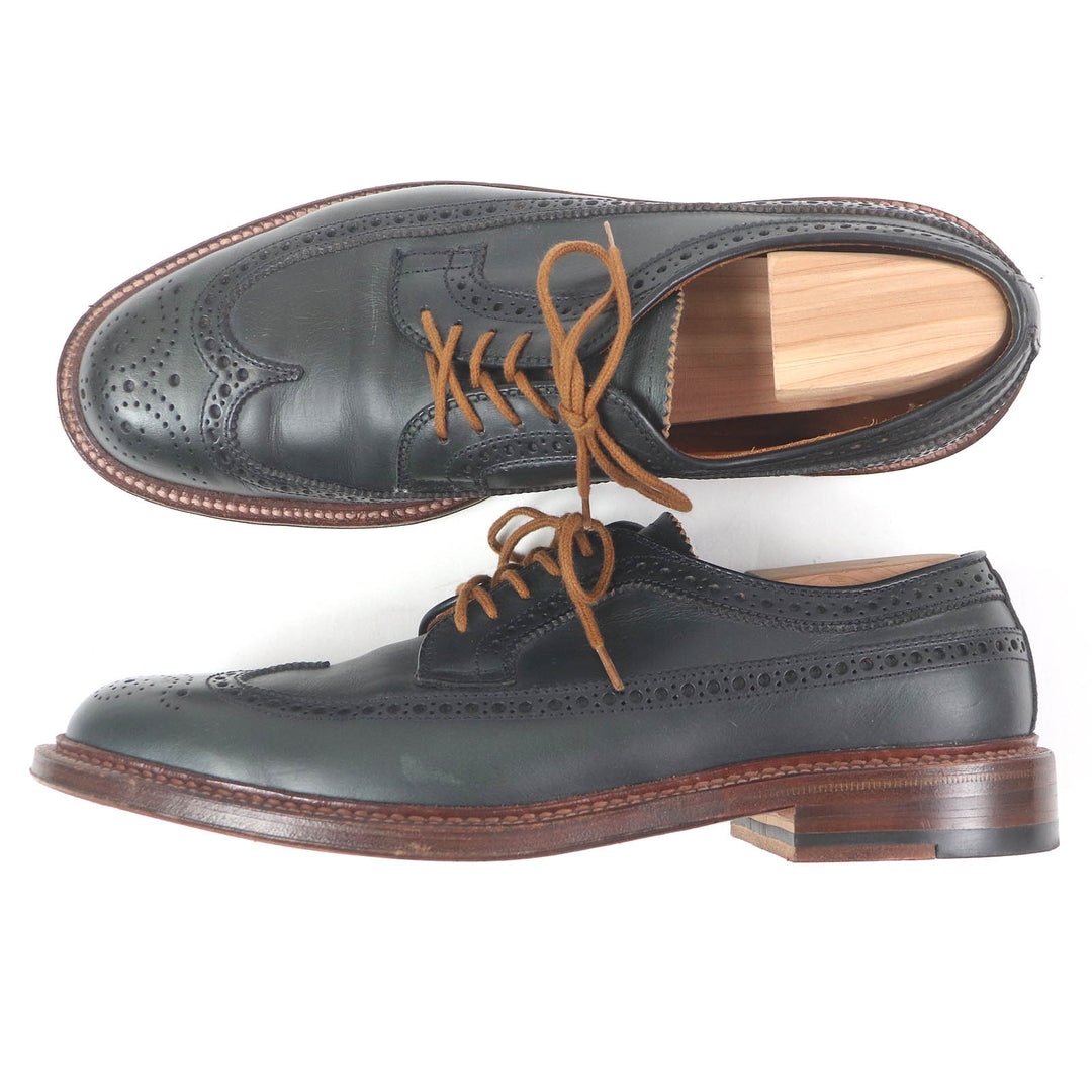 Excellent ALDEN Leather shoes SHIPS exclusive full brogue dress shoes Dark green leather mens 8 N6517