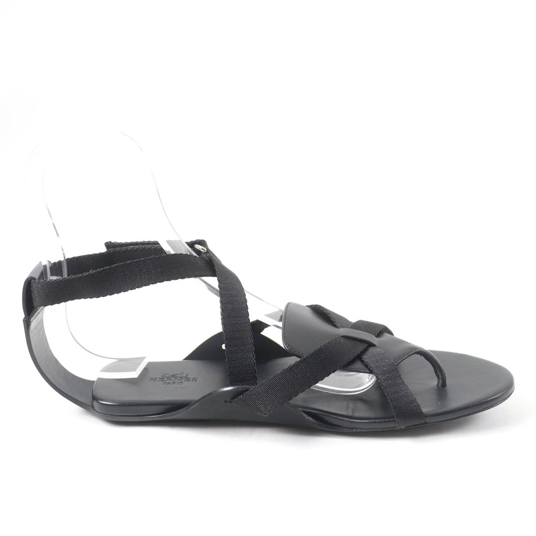Great HERMES Sandals aura Ankle strap black leather Women 38 201063Z