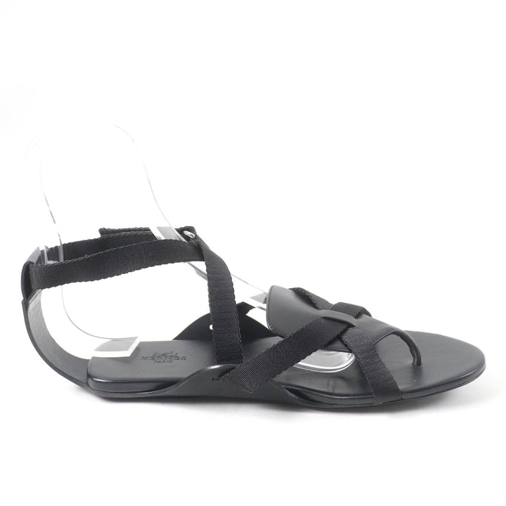 Great HERMES Sandals aura Ankle strap black leather Women 38 201063Z