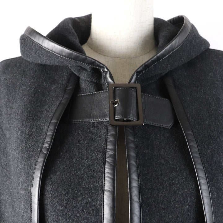 Great TAE ASHIDA poncho Layered piping design hoodie coat wool Women M TC2708