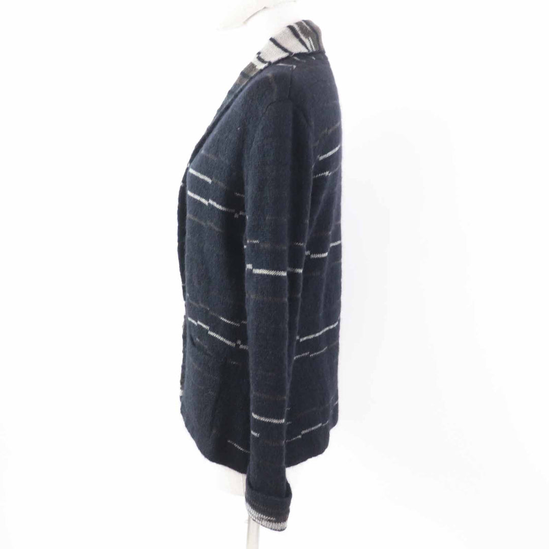 Excellent CHANEL cardigan COCO Mark buttoned knit Dark navy wool Women 42 09A P36148