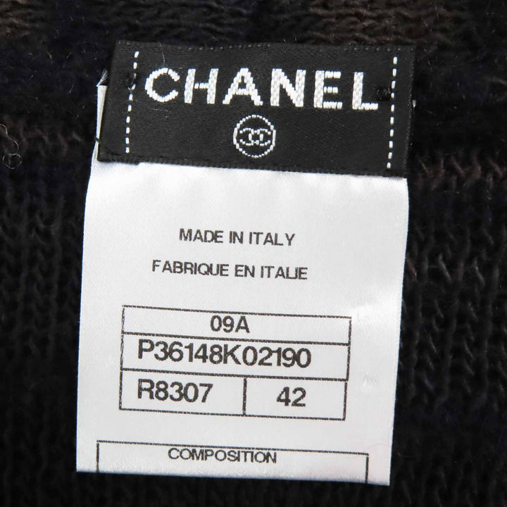 Excellent CHANEL cardigan COCO Mark buttoned knit Dark navy wool Women 42 09A