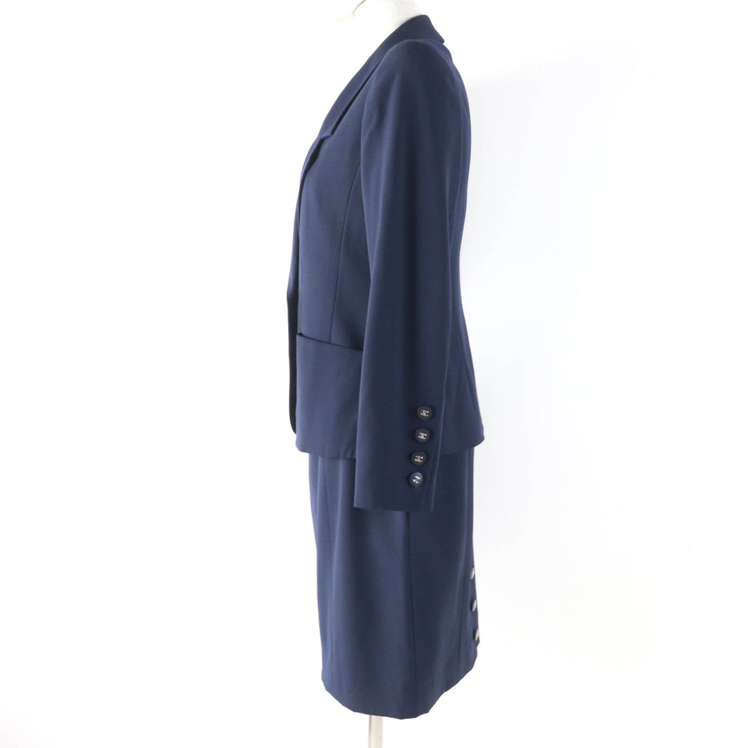 Excellent CHANEL setup COCO Mark Button Jacket and Skirt Navy Women 38 96P P06410V04616