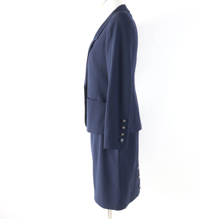 Excellent CHANEL setup COCO Mark Button Jacket and Skirt Navy Women 38 96P P06410V04616