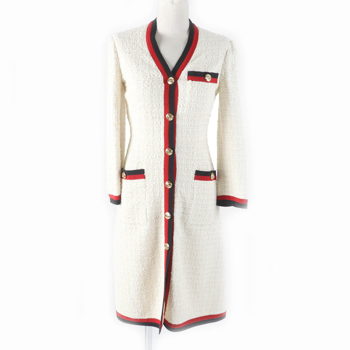 Excellent GUCCI one piece Web line tweed long with GG buttons off white Women 36 551562