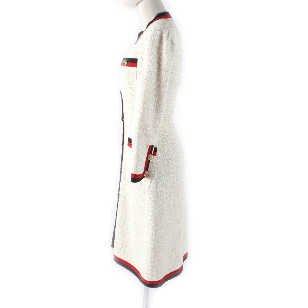 Excellent GUCCI one piece Web line tweed long with GG buttons off white Women 36
