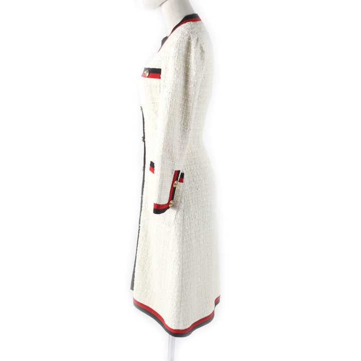 Excellent GUCCI one piece Web line tweed long with GG buttons off white Women 36