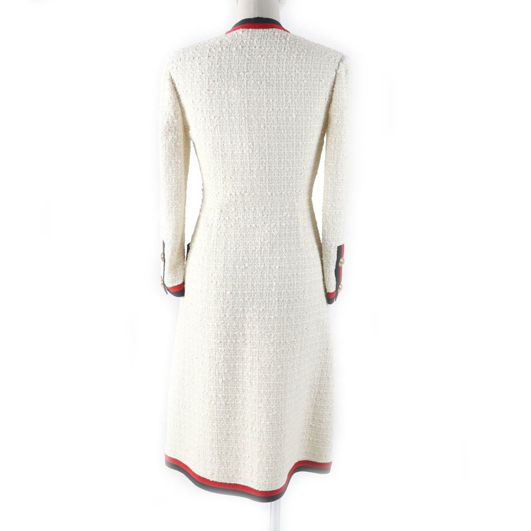Excellent GUCCI one piece Web line tweed long with GG buttons off white Women 36 551562