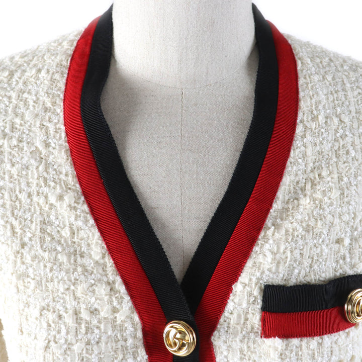 Excellent GUCCI one piece Web line tweed long with GG buttons off white Women 36 551562