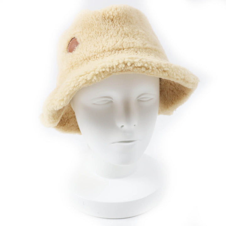 Pristine HERMES hat Fove Bucket hat with leather patch beige Sheep leather Women 57