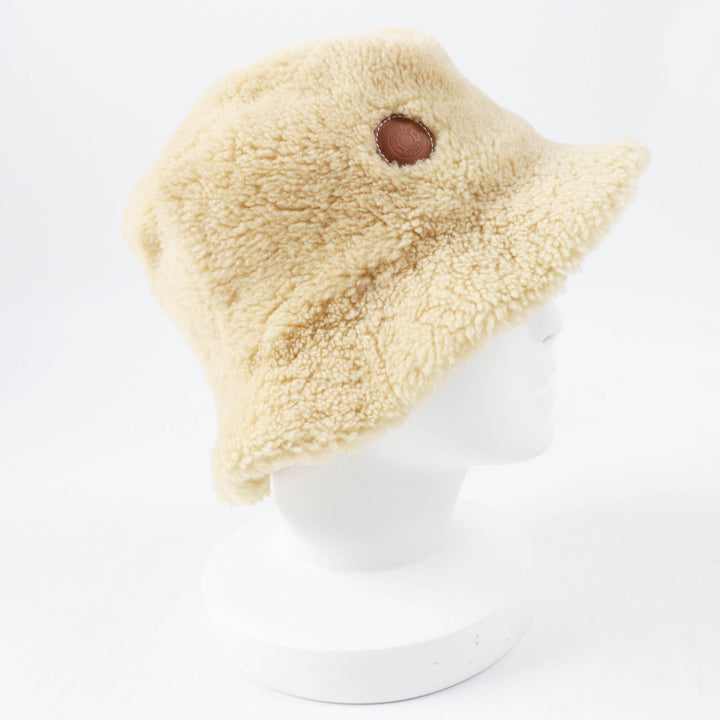 Pristine HERMES hat Fove Bucket hat with leather patch beige Sheep leather 57