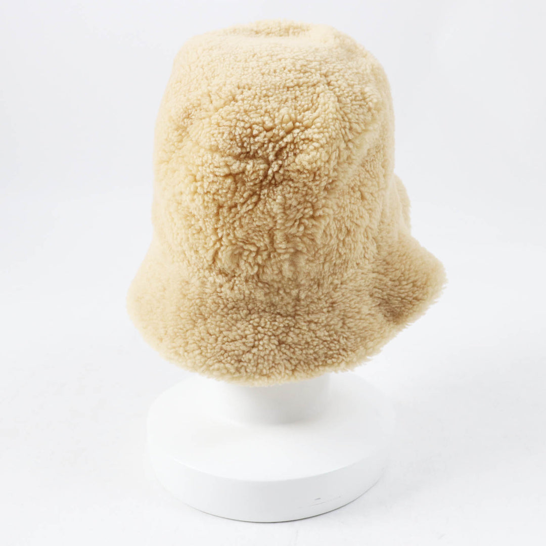 Pristine HERMES hat Fove Bucket hat with leather patch beige Sheep leather Women 57
