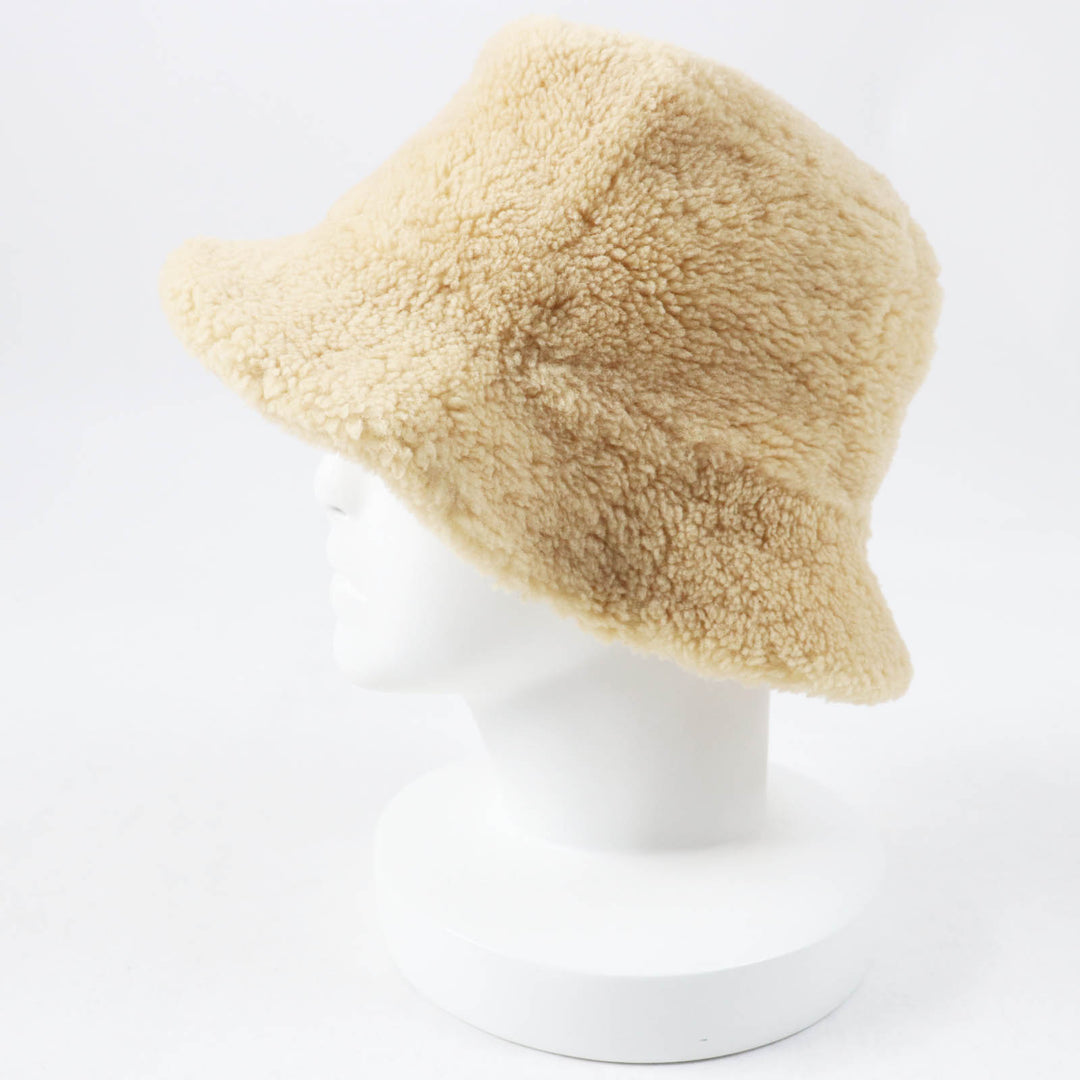 Pristine HERMES hat Fove Bucket hat with leather patch beige Sheep leather 57