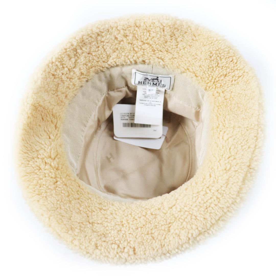 Pristine HERMES hat Fove Bucket hat with leather patch beige Sheep leather 57