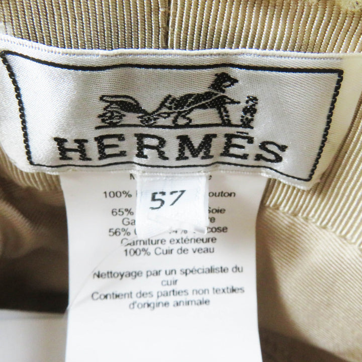 Pristine HERMES hat Fove Bucket hat with leather patch beige Sheep leather 57