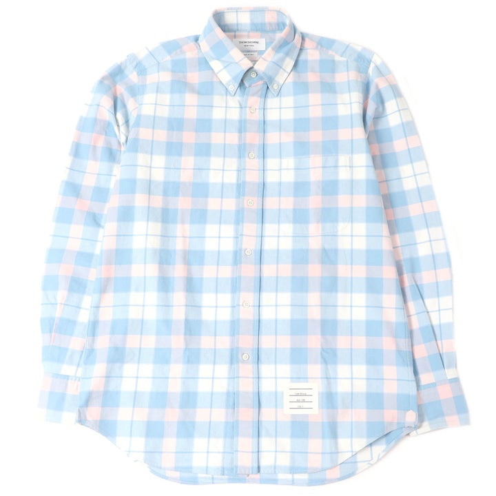 Great THOM BROWNE Long sleeve shirt Tricolor Tartan Check Straight Fit blue cotton mens 2 MWL272A