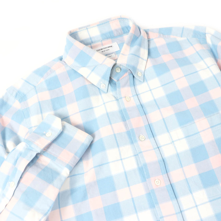 Great THOM BROWNE Long sleeve shirt Tricolor Tartan Check Straight Fit blue cotton mens 2 MWL272A